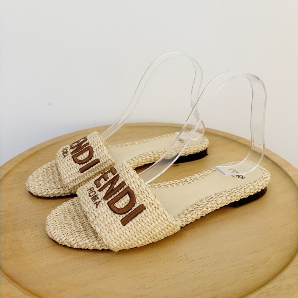 Fendi Signature Raffia Slip On Slides - Picture 4 of 6